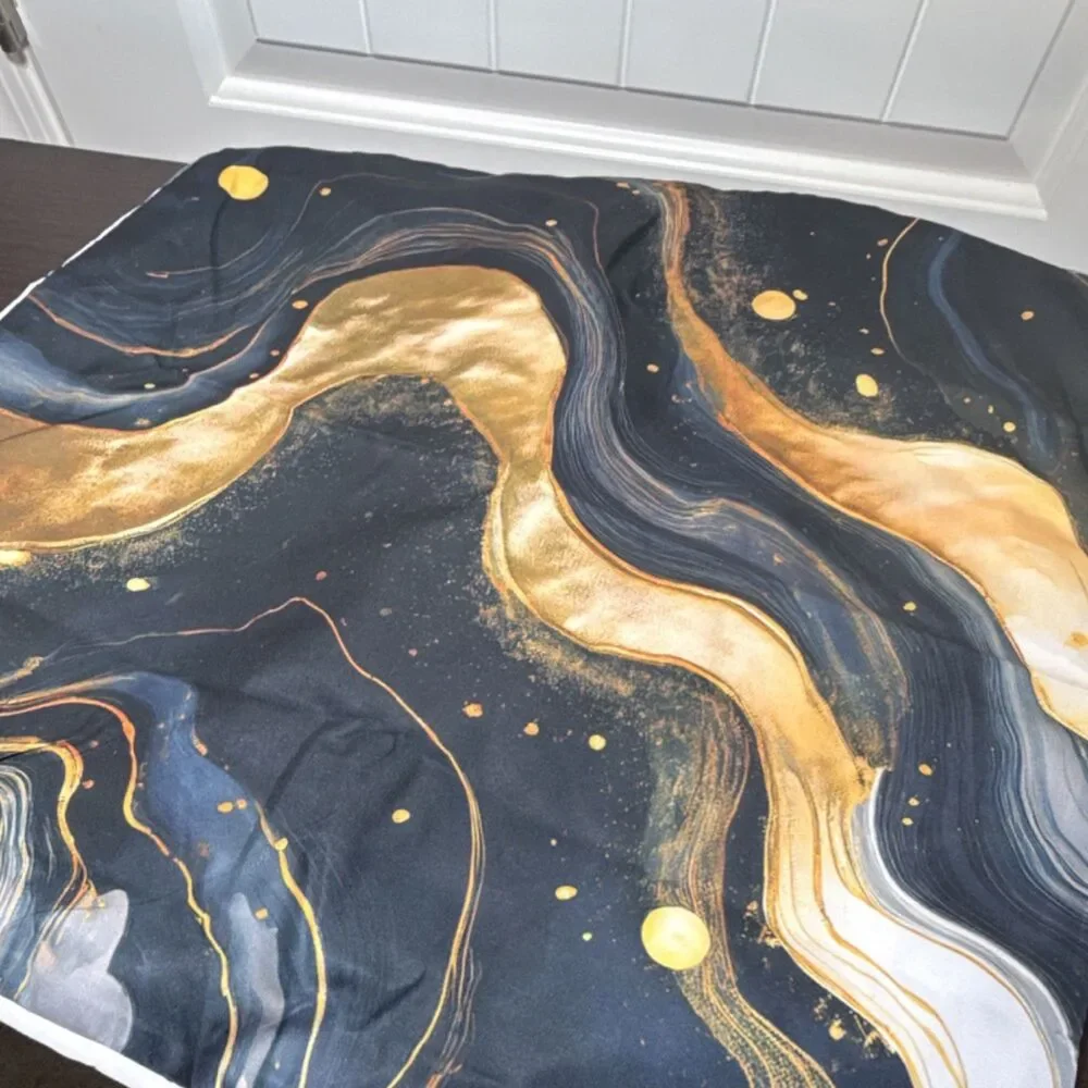 Pillowcases (4)Abstract Black Gold Blue Duvet Cover Polyester Modern Zip Closure